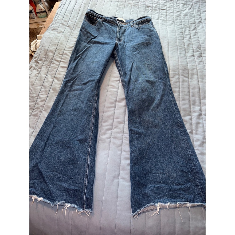 Abercrombie & Fitch The Vintage Flare High Rise Jeans Blue Size 31/12 Raw Hem